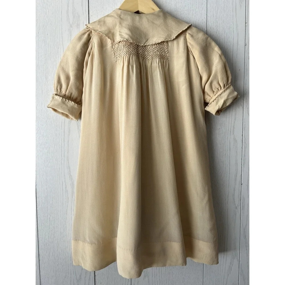 Antique Silk Dress Coat Robe Embroidered Gown Baby Cream Lined Handmade